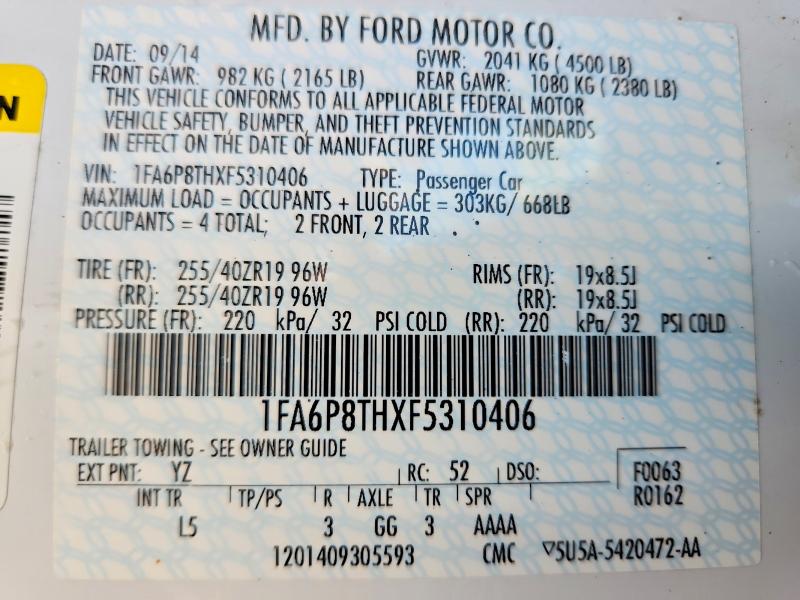 Aukcja sprzedaży 2015 Ford Mustang, vin: 1FA6P8THXF5310406, numer aukcji: 60500746