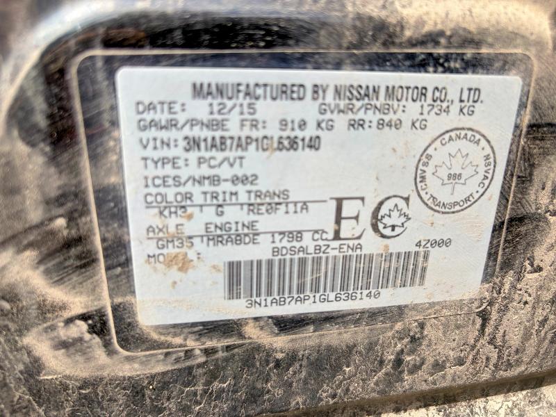 Aukcja sprzedaży 2016 Nissan Sentra, vin: 3N1AB7AP1GL636140, numer aukcji: 62494436