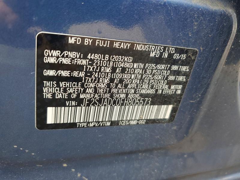 60918756 :رقم المزاد ، JF2SJADC0FH805573 vin ، 2015 Subaru Forester مزاد بيع