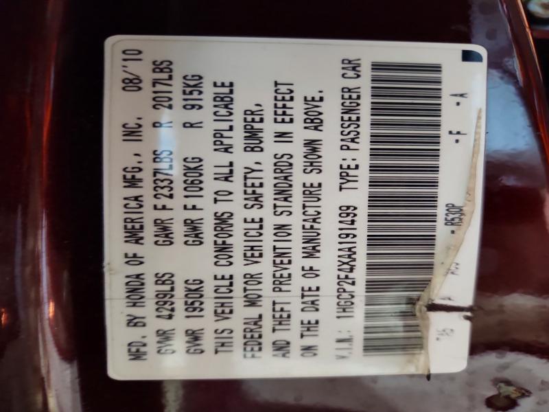2010 Honda Accord მანქანა იყიდება აუქციონზე, vin: 1HGCP2F4XAA191499, აუქციონის ნომერი: 63305846