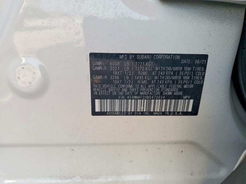 62904906 :رقم المزاد ، 4S4WMAFDXM3470034 vin ، 2021 Subaru Ascent مزاد بيع