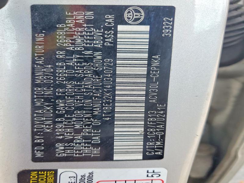 61965096 :رقم المزاد ، 4T1BE32K14U340729 vin ، 2004 Toyota Camry مزاد بيع