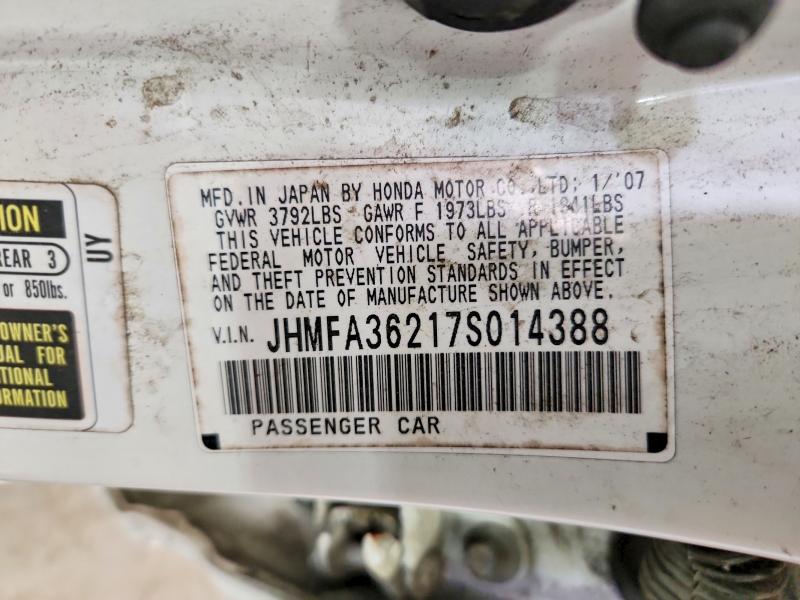 Продаж на аукціоні авто 2007 Honda Civic, vin: JHMFA36217S014388, номер лоту: 61749536