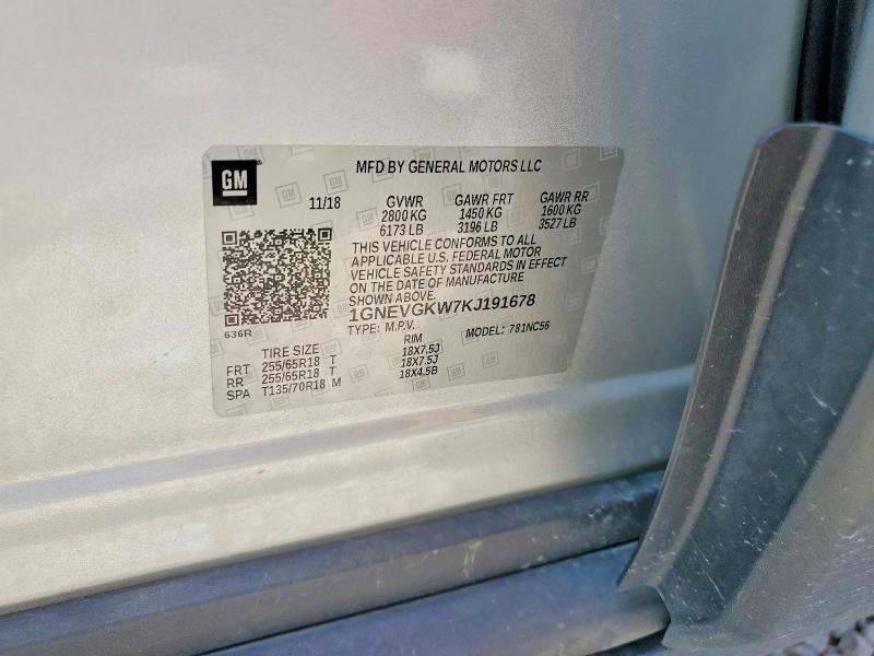 Продаж на аукціоні авто 2019 Chevrolet Traverse, vin: 1GNEVGKW7KJ191678, номер лоту: 61137266