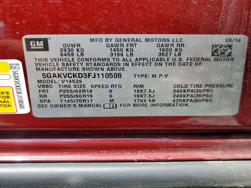 Aukcja sprzedaży 2015 Buick Enclave, vin: 5GAKVCKD3FJ110508, numer aukcji: 59619436