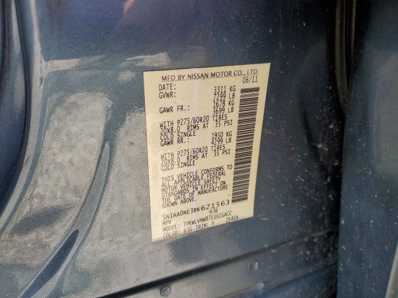 Aukcja sprzedaży 2011 Nissan Armada, vin: 5N1AA0NE3BN621563, numer aukcji: 62102196