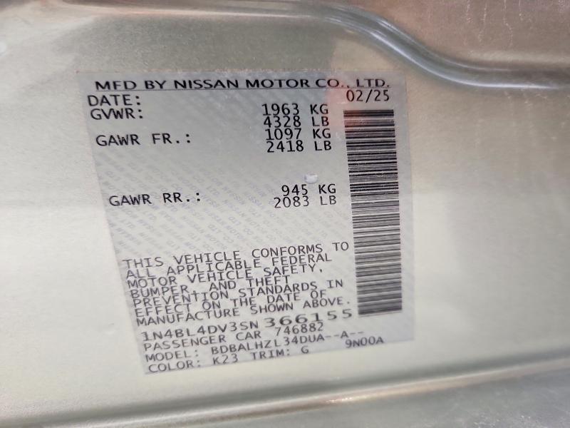 Продаж на аукціоні авто 2025 Nissan Altima, vin: 1N4BL4DV3SN366155, номер лоту: 58441496