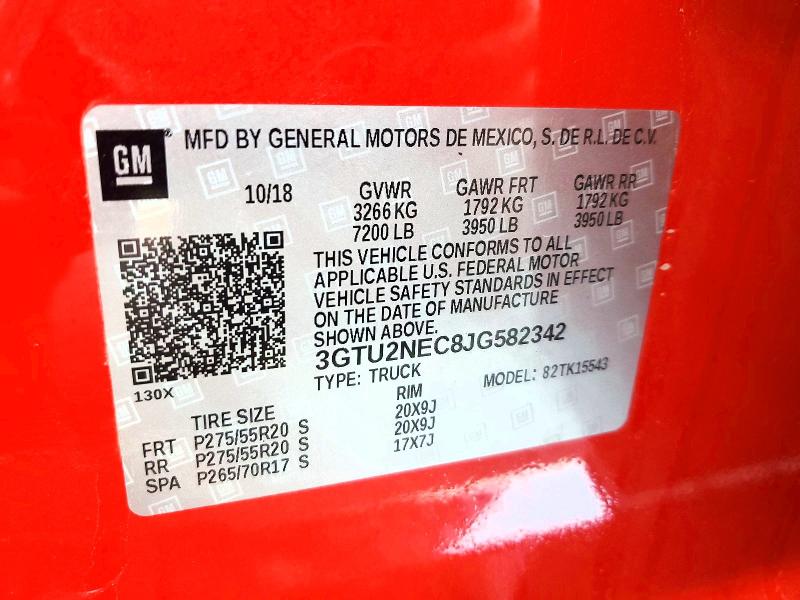 2018 Gmc Sierra მანქანა იყიდება აუქციონზე, vin: 3GTU2NEC8JG582342, აუქციონის ნომერი: 61502346