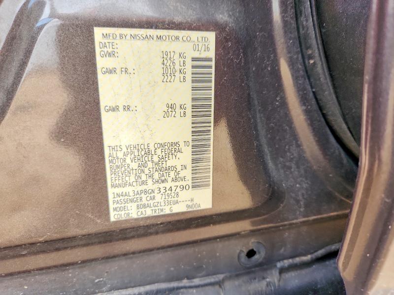 61192986 :رقم المزاد ، 1N4AL3AP8GN334790 vin ، 2016 Nissan Altima مزاد بيع
