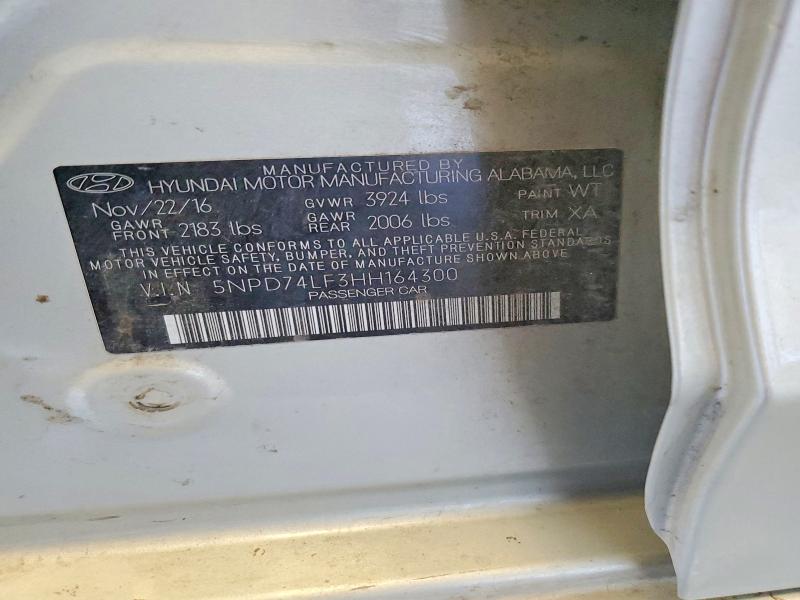 Продаж на аукціоні авто 2017 Hyundai Elantra, vin: 5NPD74LF3HH164300, номер лоту: 60201426