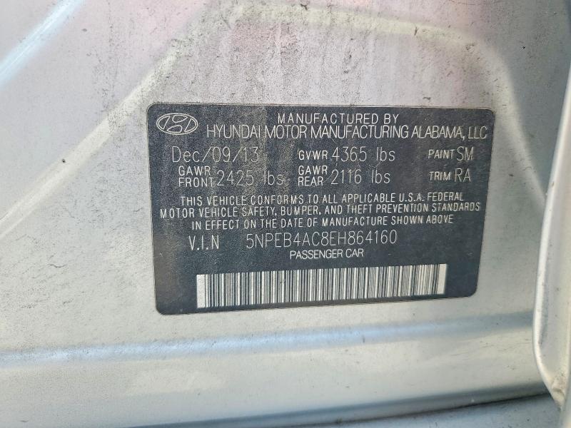 2014 Hyundai Sonata მანქანა იყიდება აუქციონზე, vin: 5NPEB4AC8EH864160, აუქციონის ნომერი: 61519746