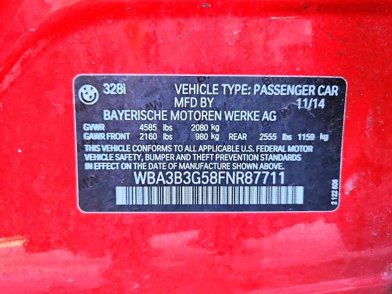 Продаж на аукціоні авто 2015 Bmw 328, vin: WBA3B3G58FNR87711, номер лоту: 60277346