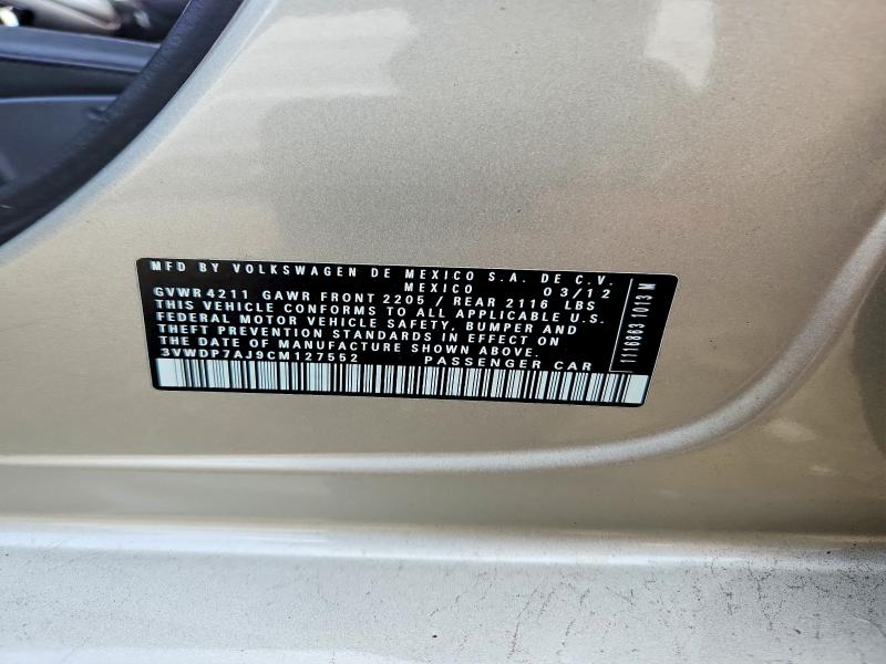 62092916 :رقم المزاد ، 3VWDP7AJ9CM127552 vin ، 2012 Volkswagen Jetta مزاد بيع