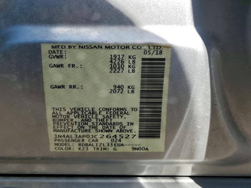 2018 Nissan Altima მანქანა იყიდება აუქციონზე, vin: 1N4AL3AP0JC264527, აუქციონის ნომერი: 60760686