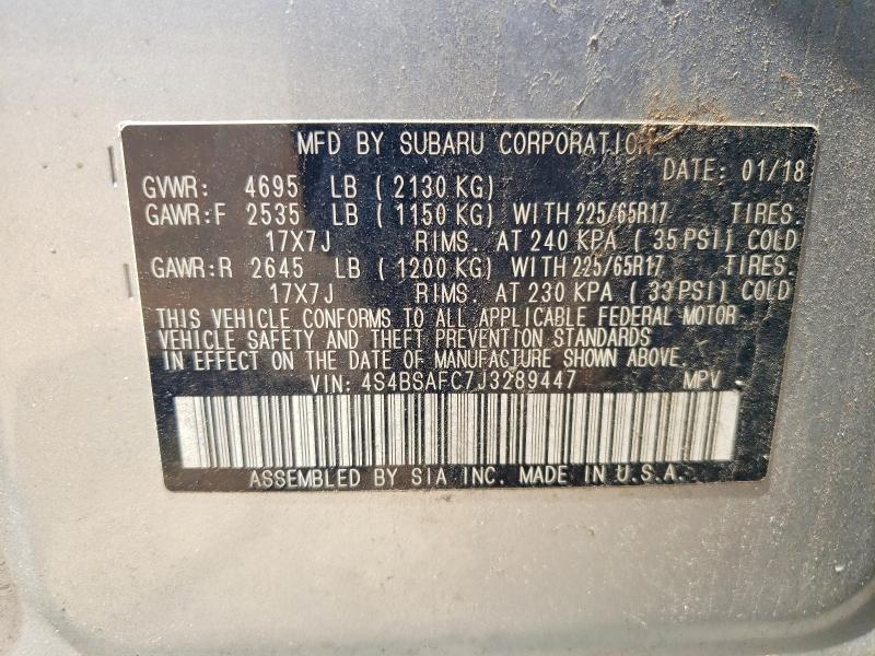 Aukcja sprzedaży 2018 Subaru Outback, vin: 4S4BSAFC7J3289447, numer aukcji: 59644676