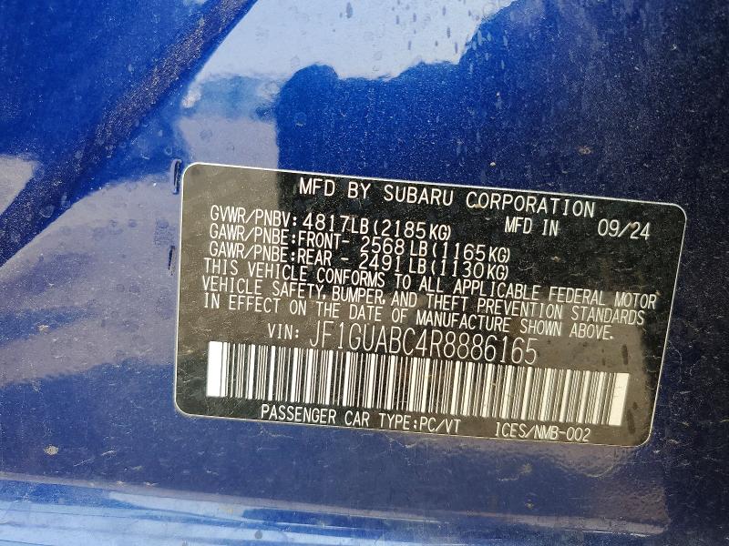 62912706 :رقم المزاد ، JF1GUABC4R8886165 vin ، 2024 Subaru Impreza مزاد بيع