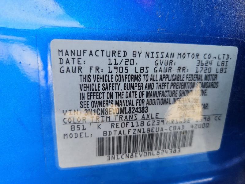 60373576 :رقم المزاد ، 3N1CN8EV0ML824383 vin ، 2021 Nissan Versa مزاد بيع