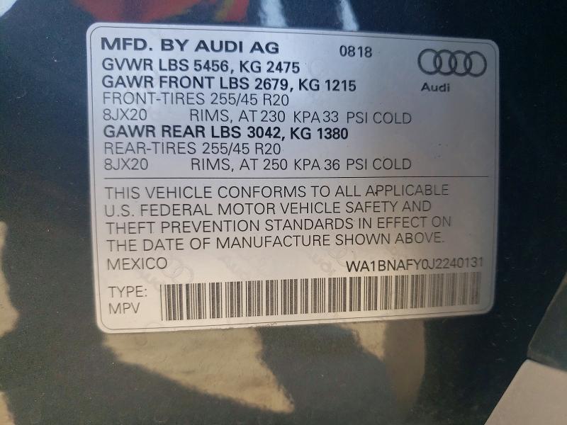 60395786 :رقم المزاد ، WA1BNAFY0J2240131 vin ، 2018 Audi Q5 مزاد بيع