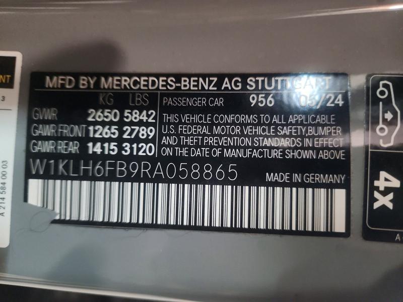 59655046 :رقم المزاد ، W1KLH6FB9RA058865 vin ، 2024 Mercedes-benz E مزاد بيع