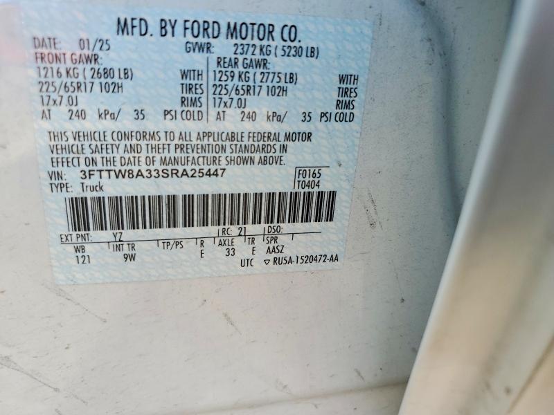 Aukcja sprzedaży 2025 Ford Maverick, vin: 3FTTW8A33SRA25447, numer aukcji: 62597076