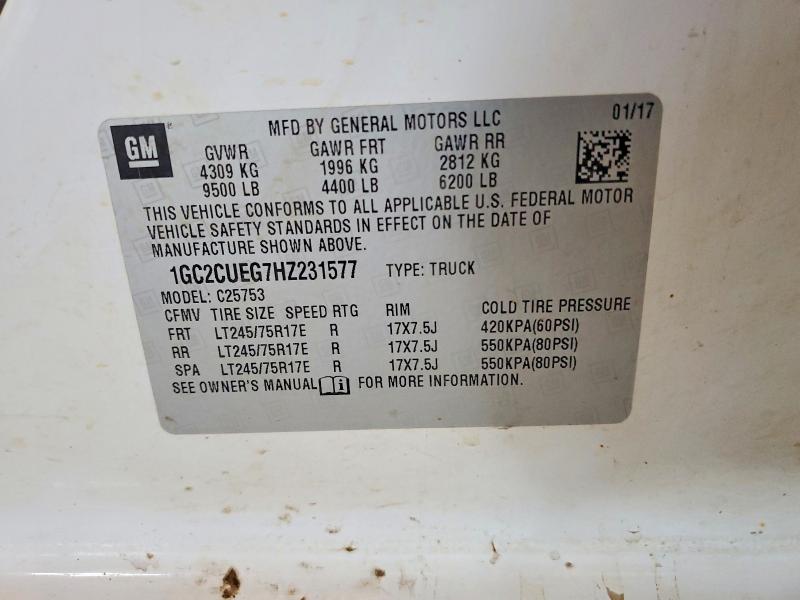 59377596 :رقم المزاد ، 1GC2CUEG7HZ231577 vin ، 2017 Chevrolet Silverado مزاد بيع