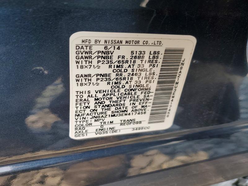 Продаж на аукціоні авто 2014 Nissan Murano, vin: JN8AZ1MU3EW417456, номер лоту: 62748606