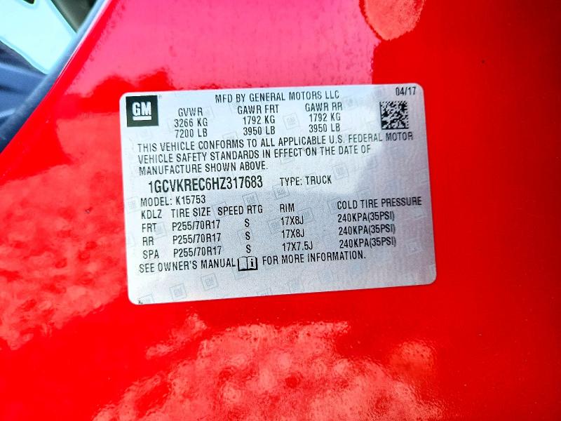 Продаж на аукціоні авто 2017 Chevrolet Silverado, vin: 1GCVKREC6HZ317683, номер лоту: 61250826
