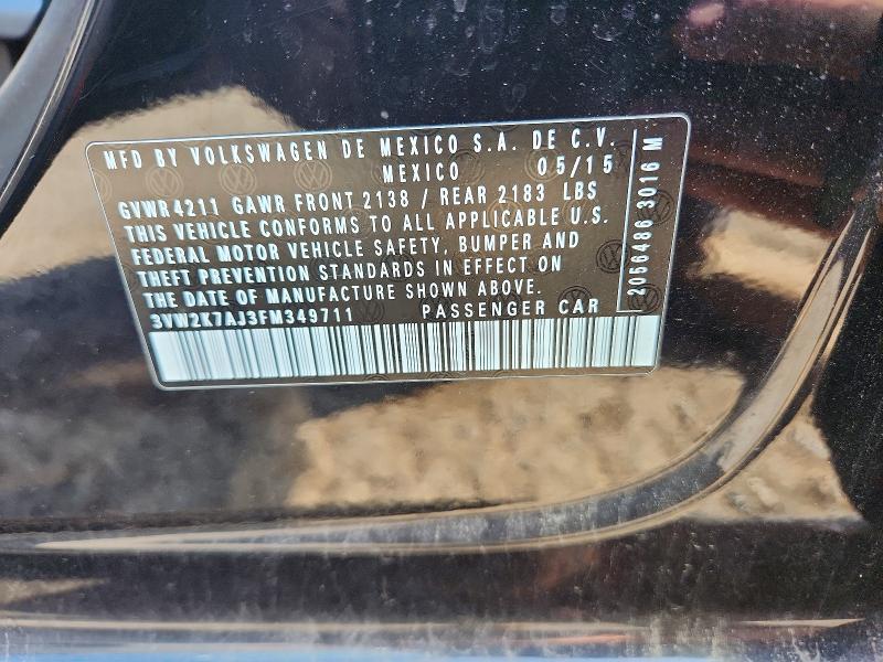 2015 Volkswagen Jetta მანქანა იყიდება აუქციონზე, vin: 3VW2K7AJ3FM349711, აუქციონის ნომერი: 59318316