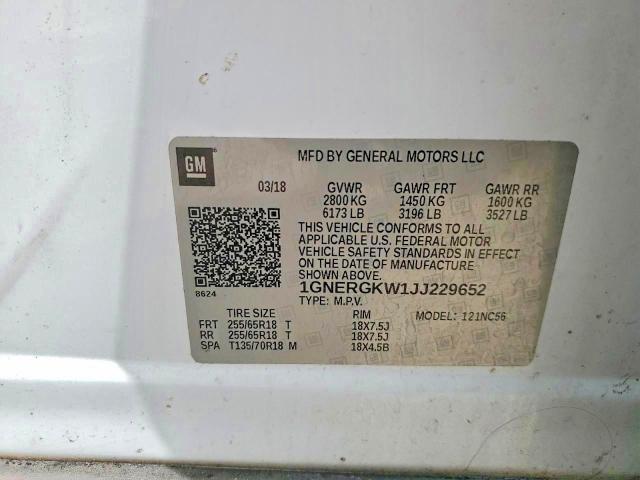 2018 Chevrolet Traverse მანქანა იყიდება აუქციონზე, vin: 1GNERGKW1JJ229652, აუქციონის ნომერი: 61639936