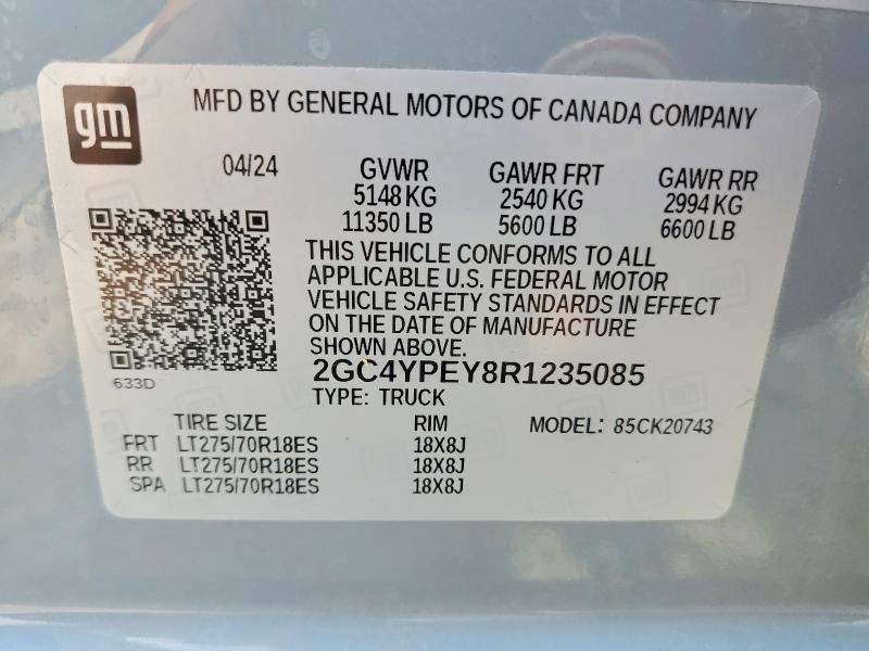 Aukcja sprzedaży 2024 Chevrolet Silverado, vin: 2GC4YPEY8R1235085, numer aukcji: 61640866