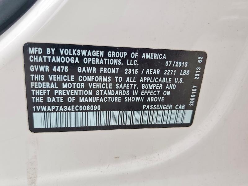 2014 Volkswagen Passat მანქანა იყიდება აუქციონზე, vin: 1VWAP7A34EC008090, აუქციონის ნომერი: 59585066
