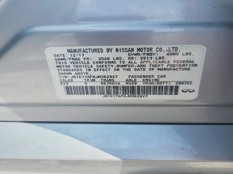 2018 Infiniti Q50 მანქანა იყიდება აუქციონზე, vin: JN1EV7APXJM362927, აუქციონის ნომერი: 61799096