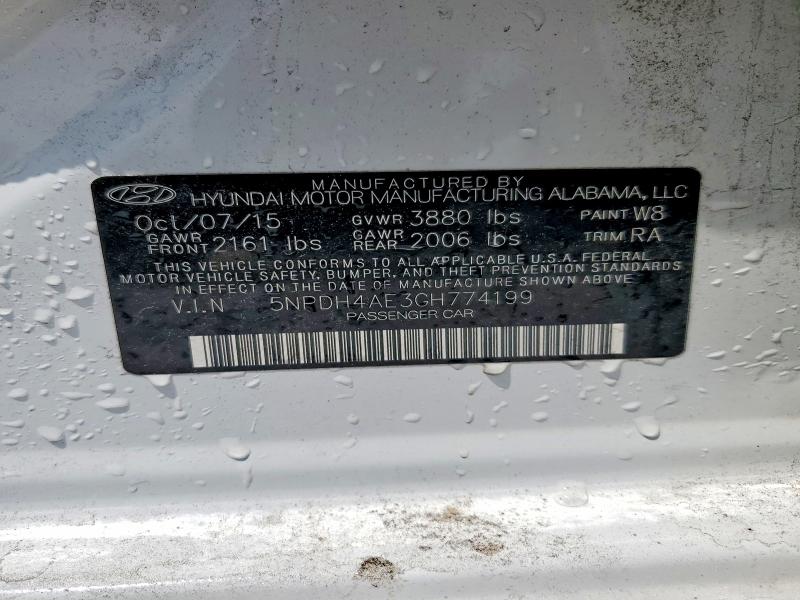 59881196 :رقم المزاد ، 5NPDH4AE3GH774199 vin ، 2016 Hyundai Elantra مزاد بيع