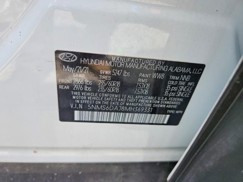 Продаж на аукціоні авто 2021 Hyundai Santa Fe, vin: 5NMS6DAJ8MH369331, номер лоту: 59792616