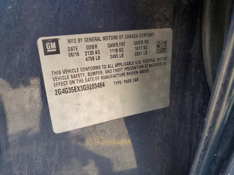 Продаж на аукціоні авто 2016 Buick Regal, vin: 2G4G35EX3G9203484, номер лоту: 62117636