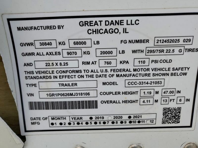 63047146 :رقم المزاد ، 1GR1P0626MJ318106 vin ، 2021 Great Dane Trai Semi Trail مزاد بيع