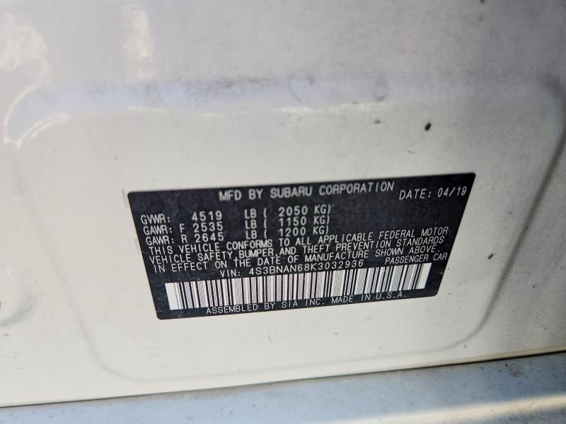 2019 Subaru Legacy მანქანა იყიდება აუქციონზე, vin: 4S3BNAN68K3032936, აუქციონის ნომერი: 60174636