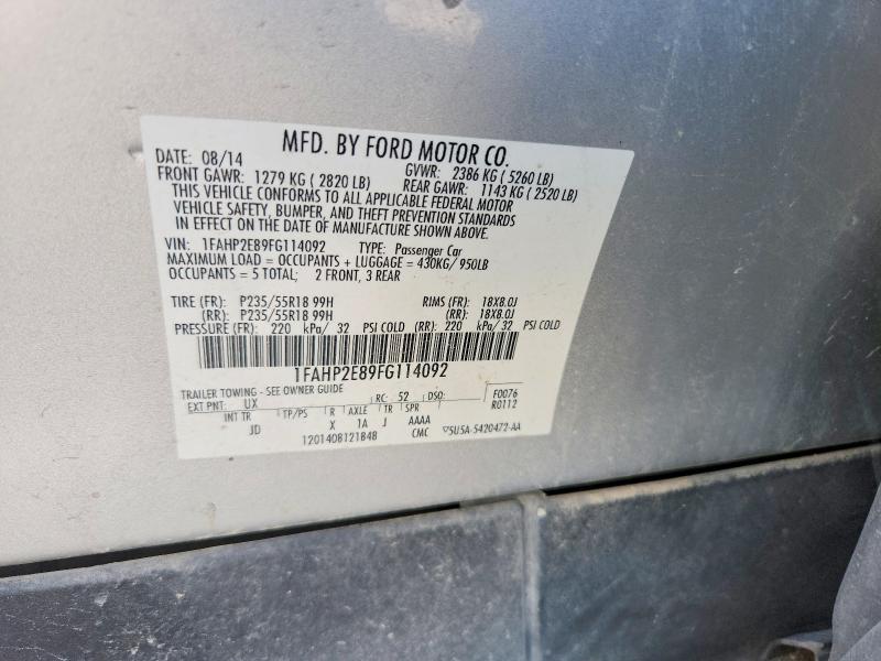 2015 Ford Taurus მანქანა იყიდება აუქციონზე, vin: 1FAHP2E89FG114092, აუქციონის ნომერი: 62880316