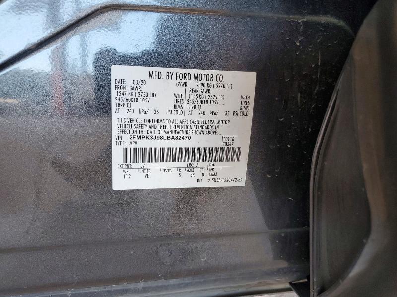 Aukcja sprzedaży 2020 Ford Edge, vin: 2FMPK3J98LBA82470, numer aukcji: 60486796