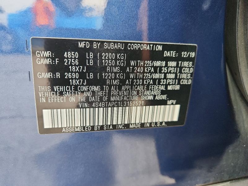 Aukcja sprzedaży 2020 Subaru Outback, vin: 4S4BTAPC1L3152521, numer aukcji: 62803646