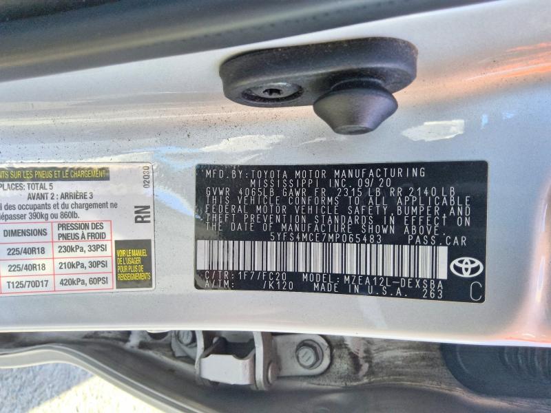 2021 Toyota Corolla მანქანა იყიდება აუქციონზე, vin: 5YFS4MCE7MP065483, აუქციონის ნომერი: 60248946