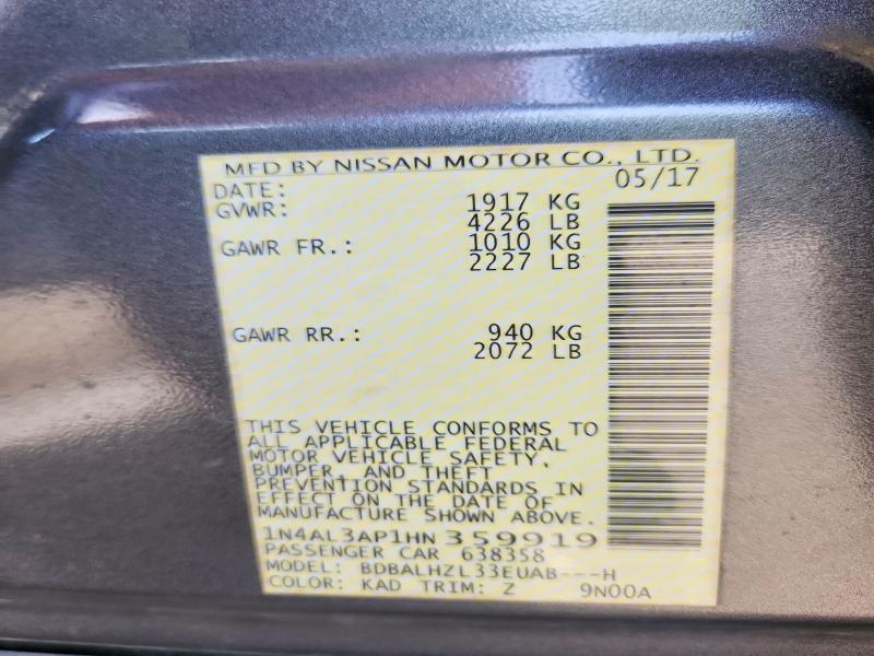 61880426 :رقم المزاد ، 1N4AL3AP1HN359919 vin ، 2017 Nissan Altima مزاد بيع