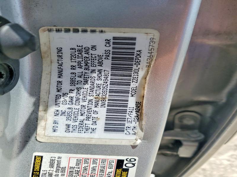 62070126 :رقم المزاد ، 1NXBR32E05Z494817 vin ، 2005 Toyota Corolla مزاد بيع