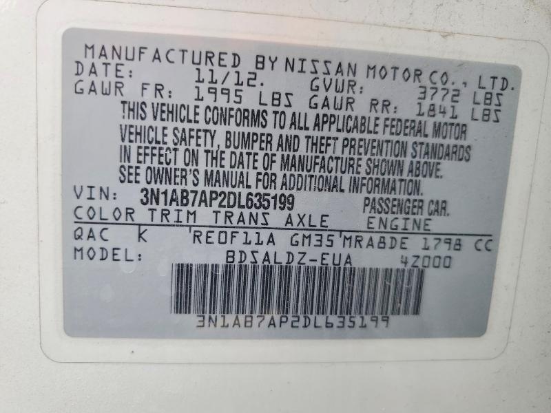 61522106 :رقم المزاد ، 3N1AB7AP2DL635199 vin ، 2013 Nissan Sentra مزاد بيع