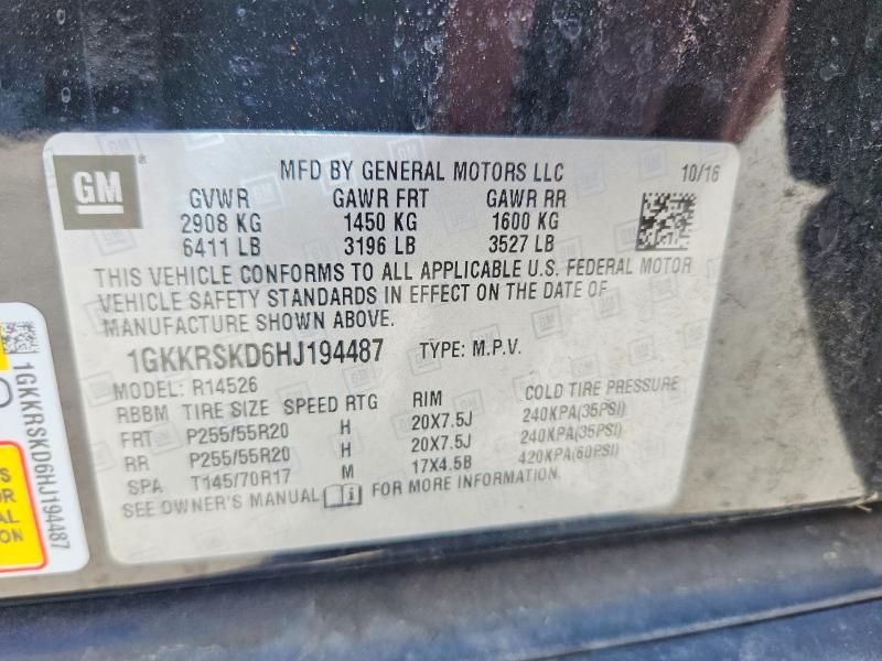 Продаж на аукціоні авто 2017 Gmc Acadia Limited, vin: 1GKKRSKD6HJ194487, номер лоту: 63228346