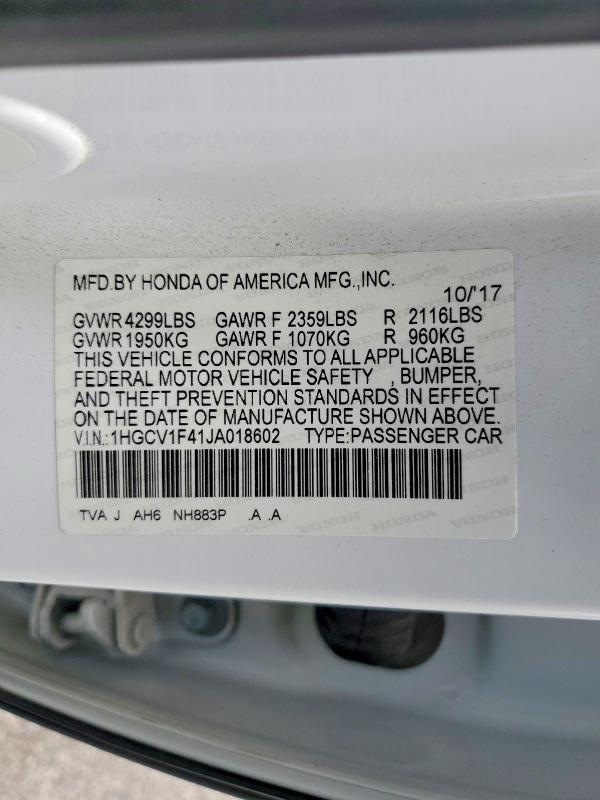 60693936 :رقم المزاد ، 1HGCV1F41JA018602 vin ، 2018 Honda Accord مزاد بيع