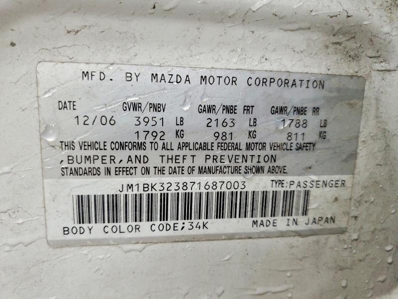 Aukcja sprzedaży 2007 Mazda 3, vin: JM1BK323871687003, numer aukcji: 63301876