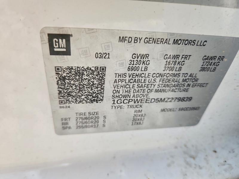 Продажа на аукционе авто 2021 Chevrolet Silverado, vin: 1GCPWEED5MZ279839, номер лота: 54352616
