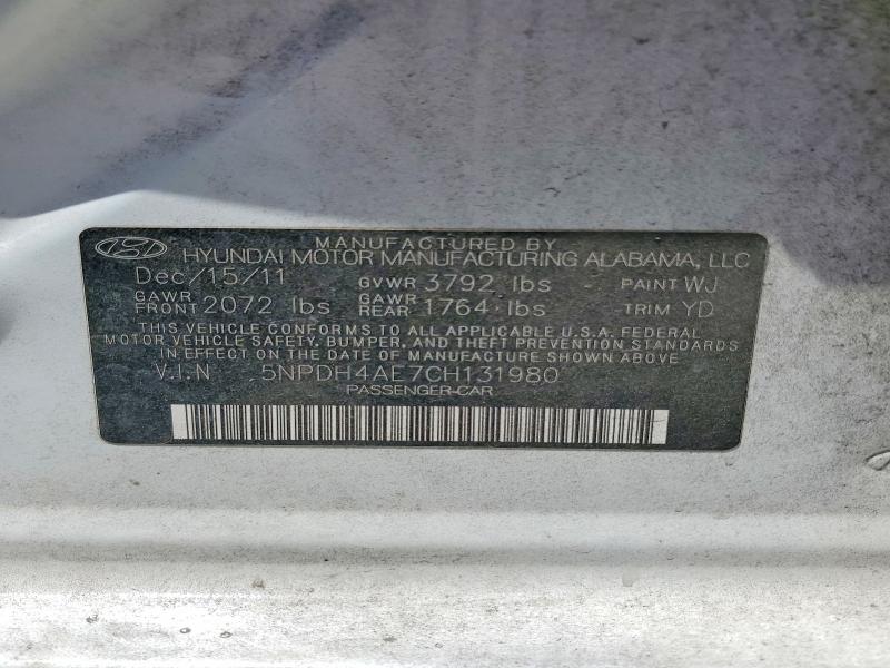 60049756 :رقم المزاد ، 5NPDH4AE7CH131980 vin ، 2012 Hyundai Elantra مزاد بيع