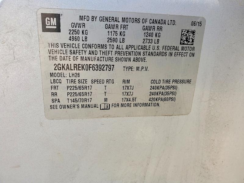 Aukcja sprzedaży 2015 Gmc Terrain, vin: 2GKALREK0F6392797, numer aukcji: 59351406